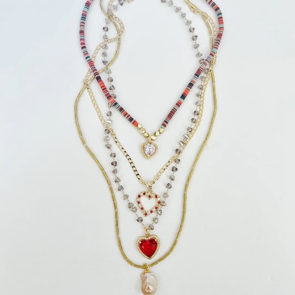 NEW Vanessa Mooney THE DAPHNE HEART NECKLACE Ruby Heart Pendant Necklace - Picture 3 of 4